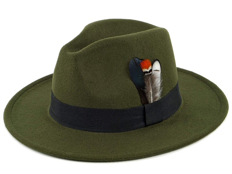 FADACHY Classic Fedora Hat for Men & Women Wide Brim Felt Hat Panama Dress Hat Olive Green Fedora - Image 1